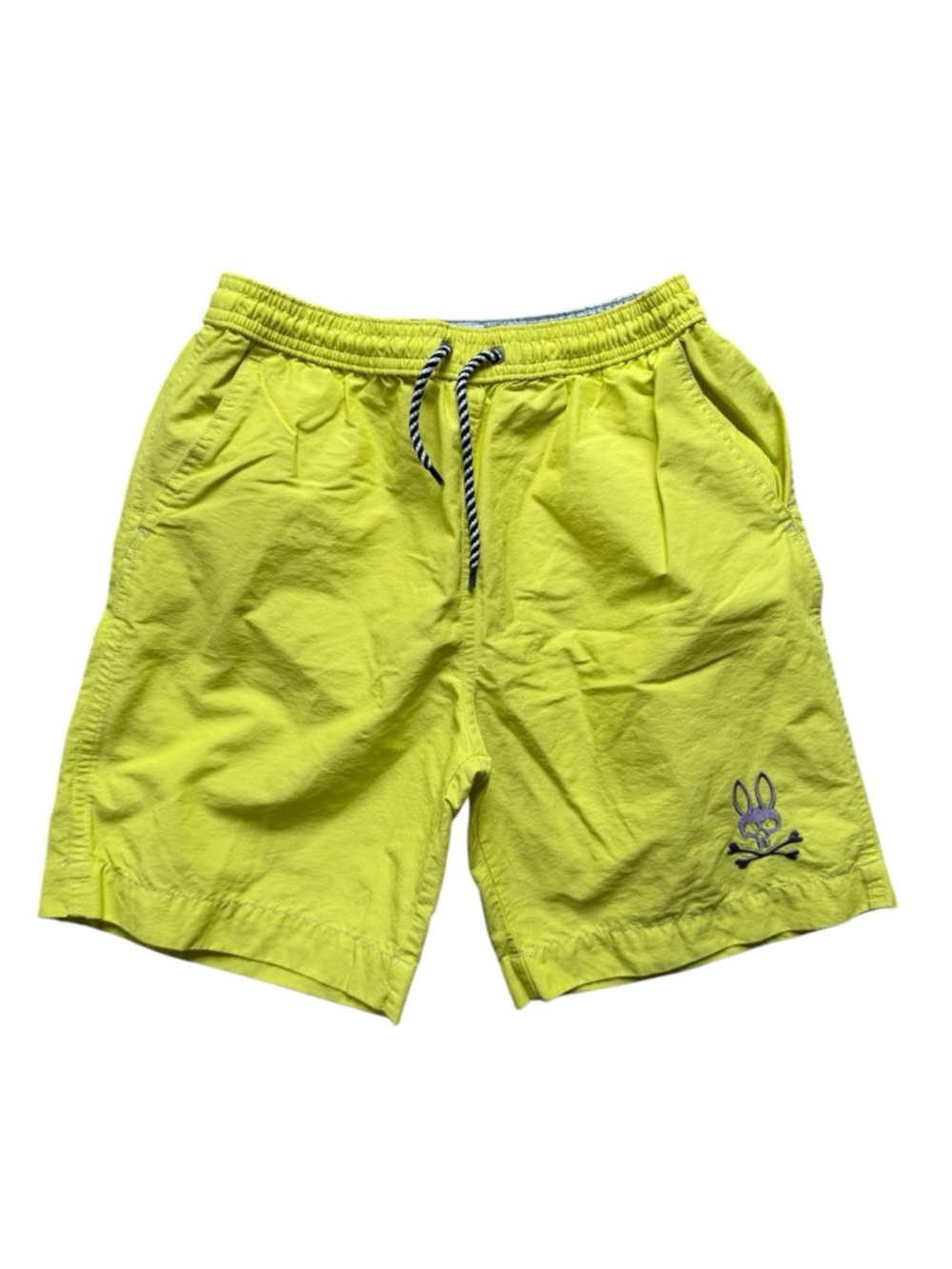 Psycho Bunny Swim Trunks Boys 10-12 Medium Neon Yellow Lined Travel Vacation